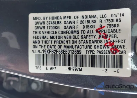 2014 Honda Civic Lx from USA, damaged, VIN 19XFB2F58EE013659